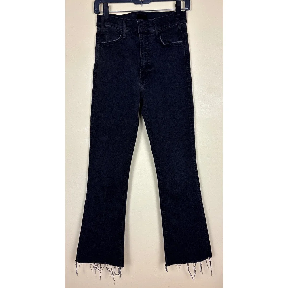 MOTHER Hustler Ankle Fray Jeans Not Guilty Black Women Size 26 High Waist‎ Denim